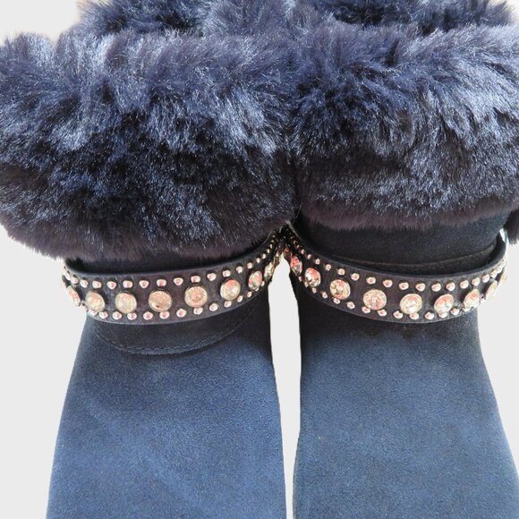 Canyon River Blues Navy Blue "Anita" Faux Suede Boots with Faux Fur Trim Size 9M - Picture 7 of 8